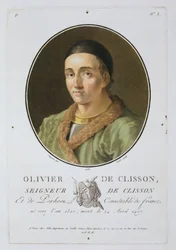 Olivier de Clisson (1336-1407) från "Porträtt av stora män, illustra kvinnor och minnesvärda ämnen i Frankrike", graverad av Ride, publicerad 1787-92